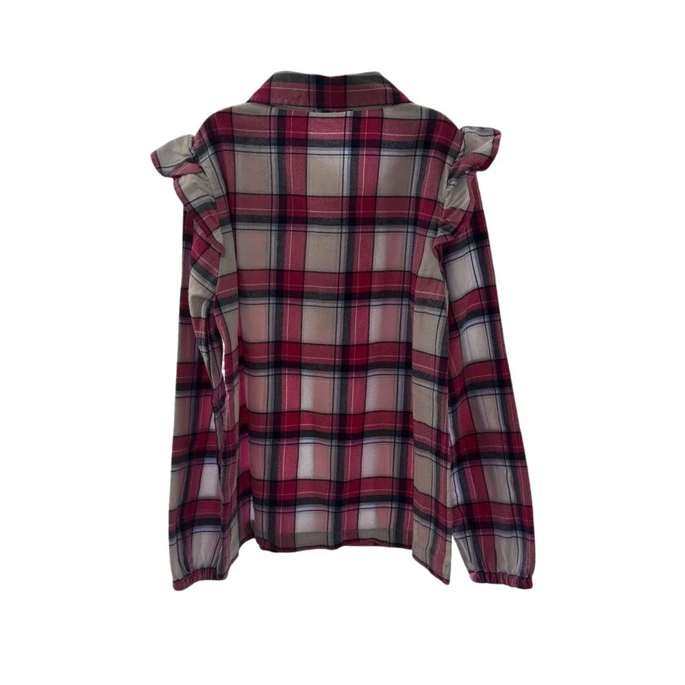Vineyard Vines‎ Kids Plaid Flannel Ruffle Shirt Berry Size XS